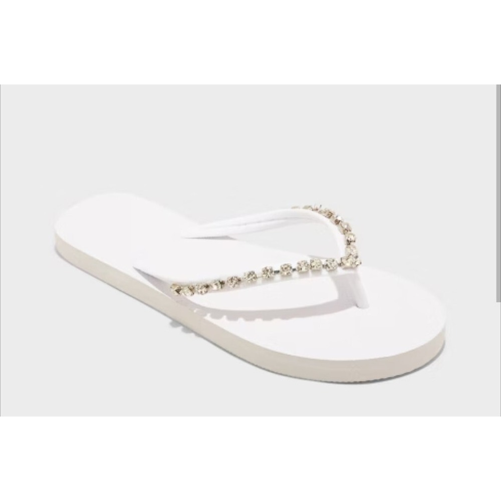 Shade & Shore Mary Jeweled Flip Flop Sandals White Women Size 8